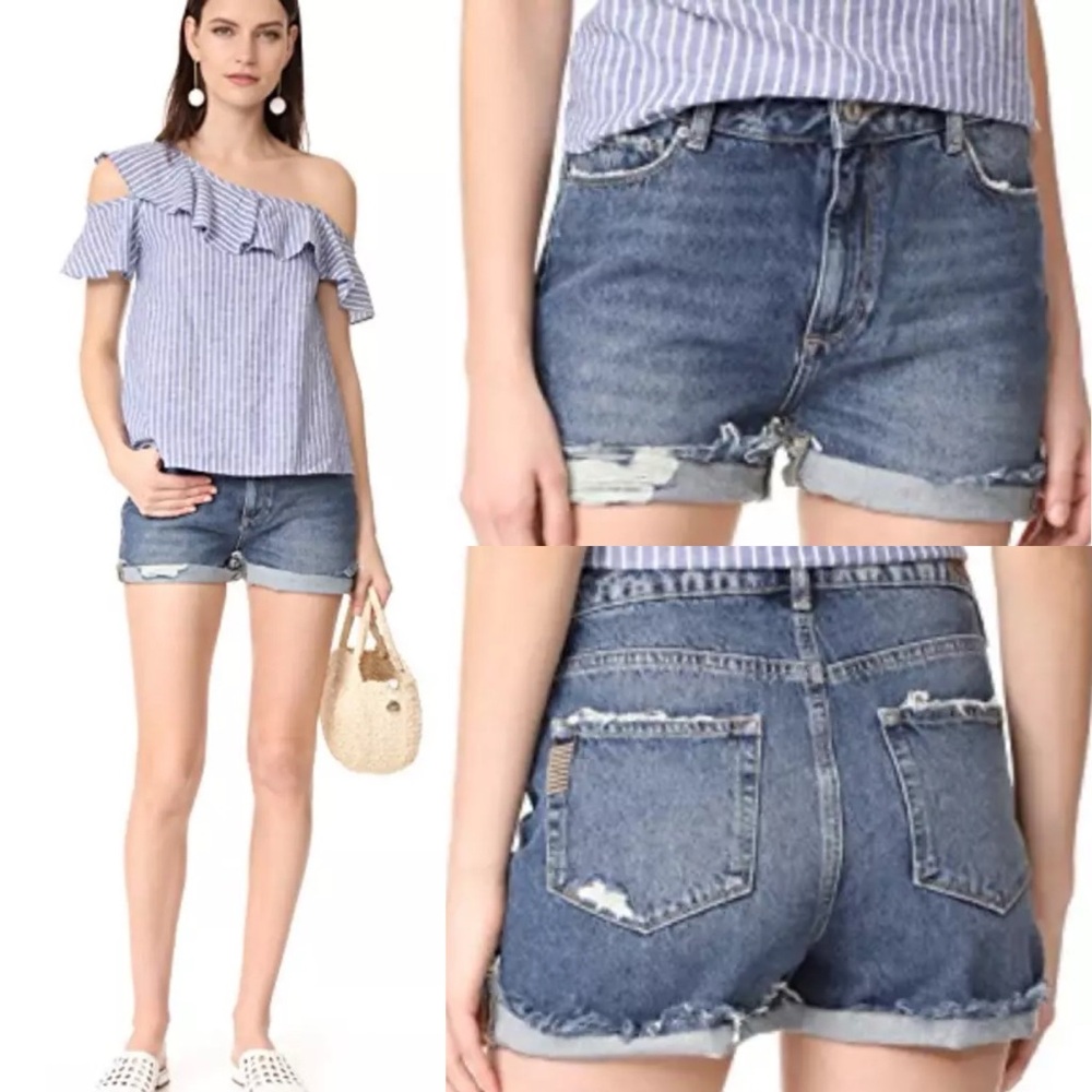 Paige Denim Jean Shorts Womens Size 28 Sarah Rosedale Distressed High Rise Beach